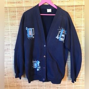 Vintage ESY Made in USA Fleece Button Sweater with Lighthouse Scenes Size L/XL